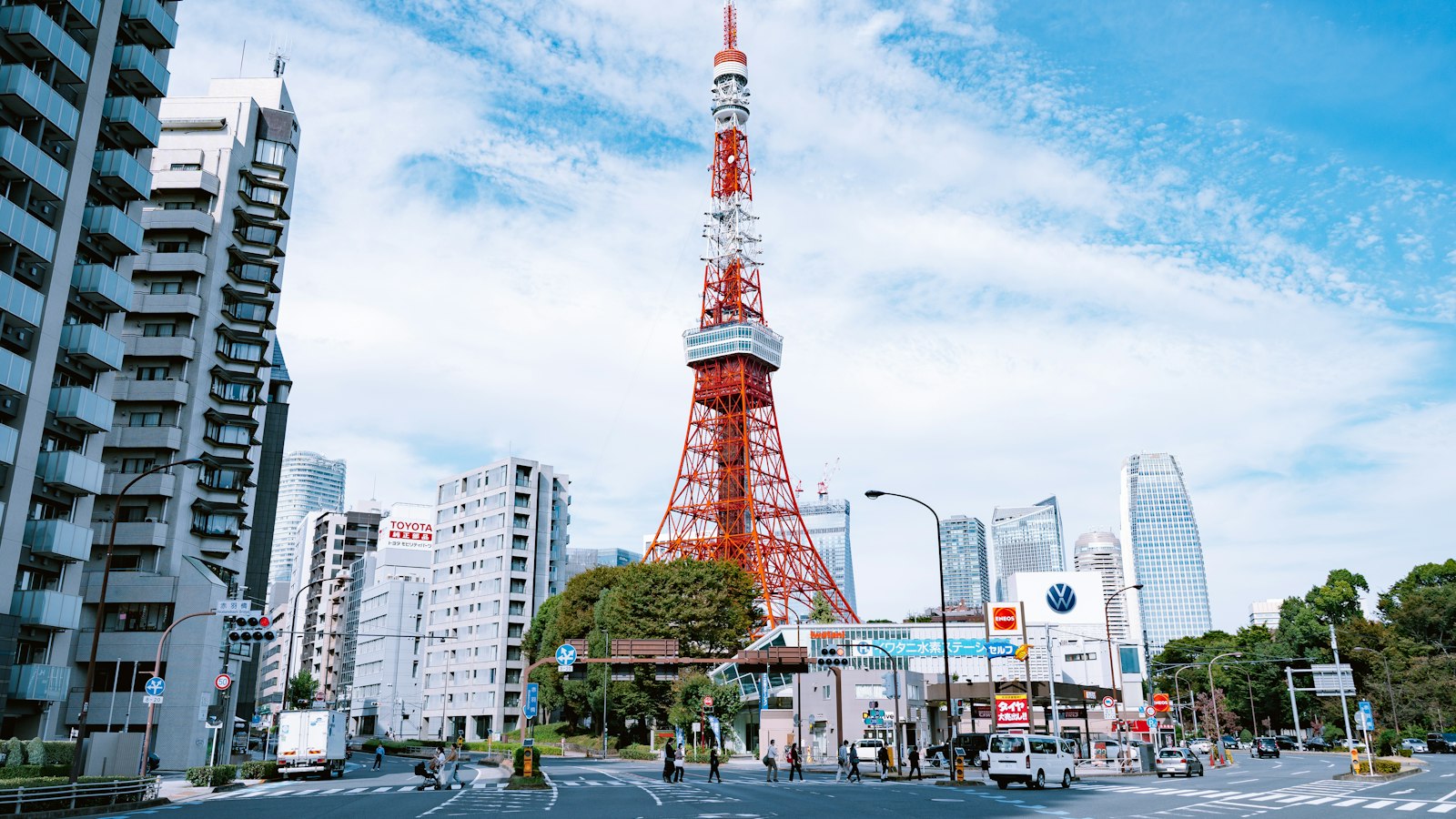 Tokyo Tower rising above the surrounding city buildings